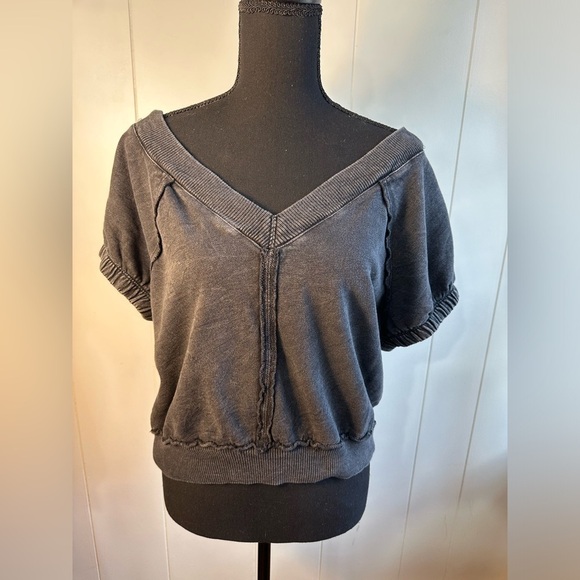 Anthropologie Pilcro Dark Gray Cropped V-Neck Women’s Shirt Size Small - Picture 2 of 11